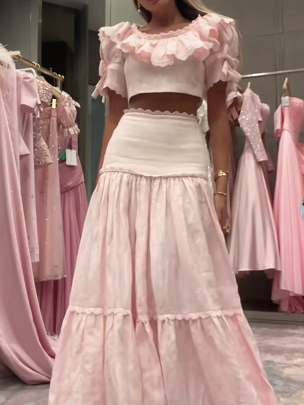 Women's Pink Tiered Maxi Skirt - Elegant Ruffled Design